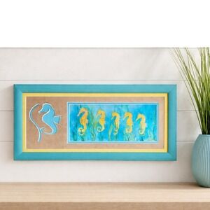 Vintage Framed Seahorse Coastal Wall Art Sue Ernest Beach Decor